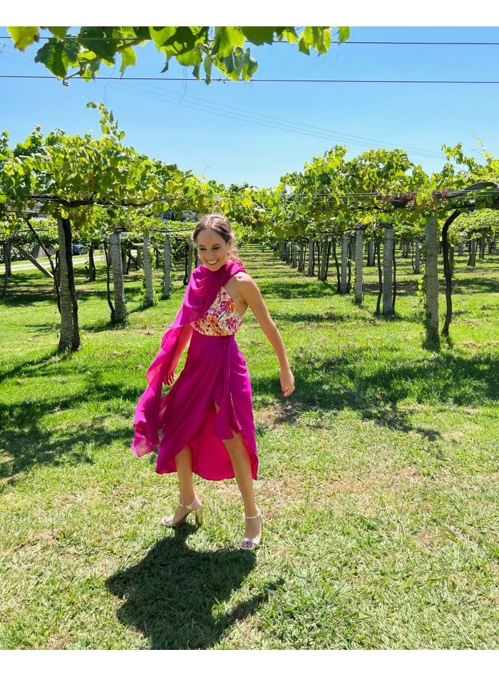 Capa de fiesta larga de gasa fucsia