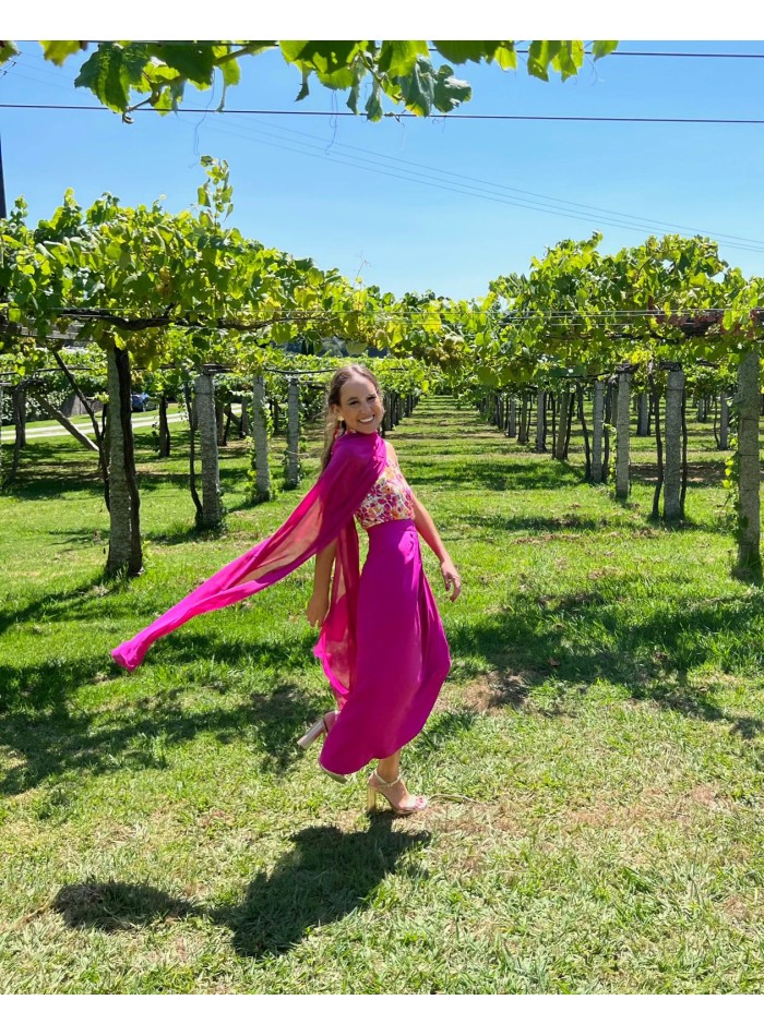 Capa de fiesta larga de gasa fucsia