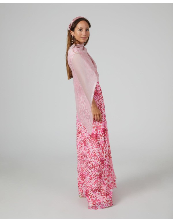 Pink party cape in double thread chiffon 2