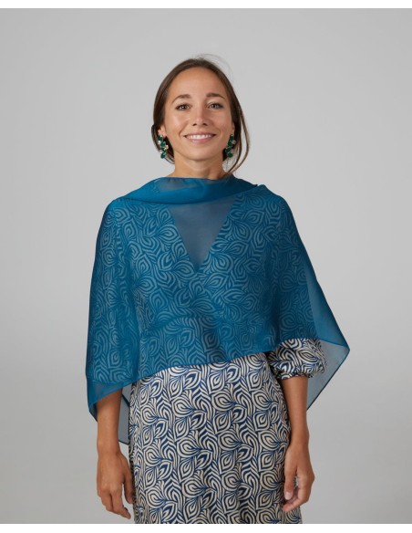 Short party cape in petrol blue chiffon
