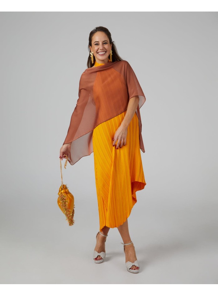 Multi-position short party cape in caramel chiffon