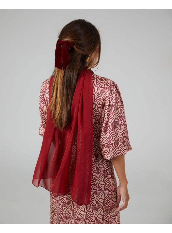 Multiposition short party cape in garnet chiffon