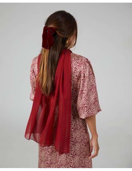 Multiposition short party cape in garnet chiffon