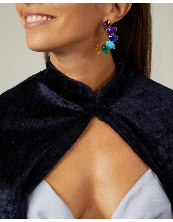 Short navy blue velvet coat with collar closure 2