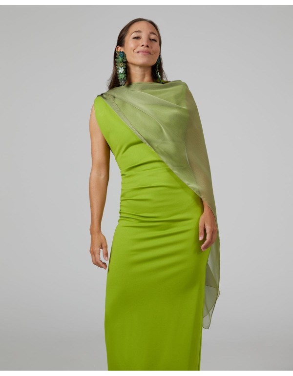 Long layer in pistachio green cationic gauze with double... 2