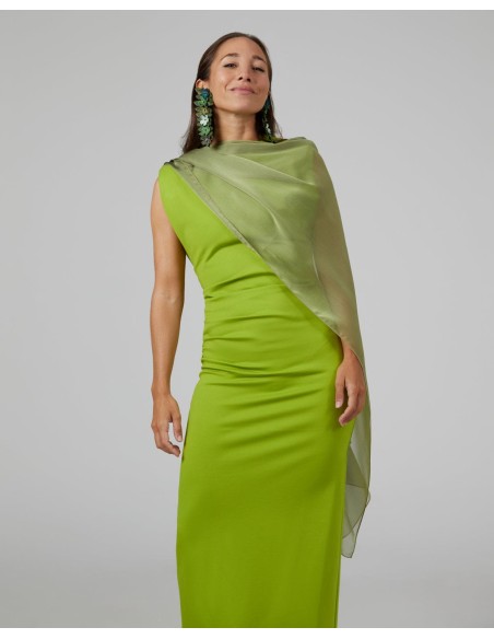 Long layer in pistachio green cationic gauze with double yarns