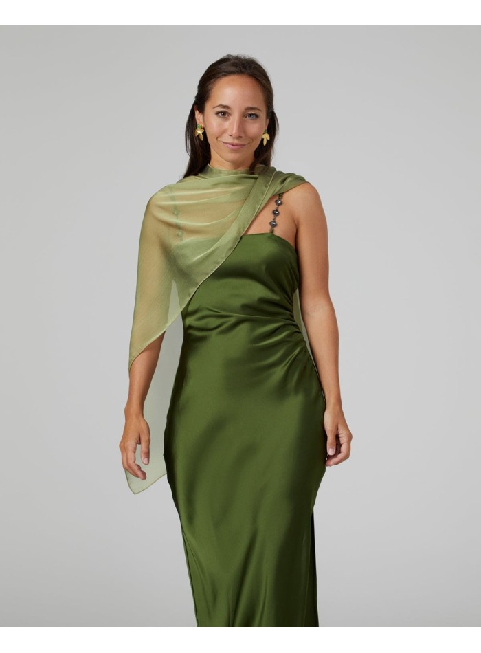 Pistachio green short party cape in cationic chiffon