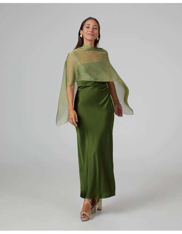 Pistachio green short party cape in cationic chiffon 2