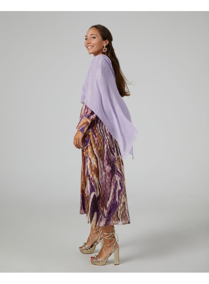 Short cape in cationic lilac chiffon double thread