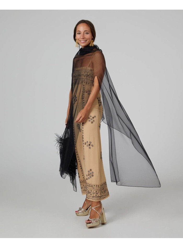 Long party cape in black tulle with side slits