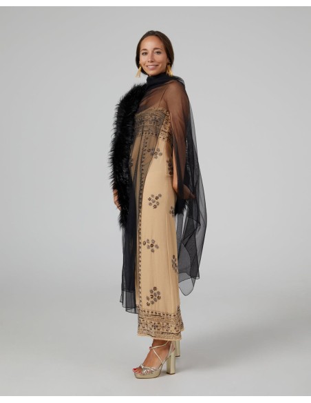 Long party cape in black tulle with side slits
