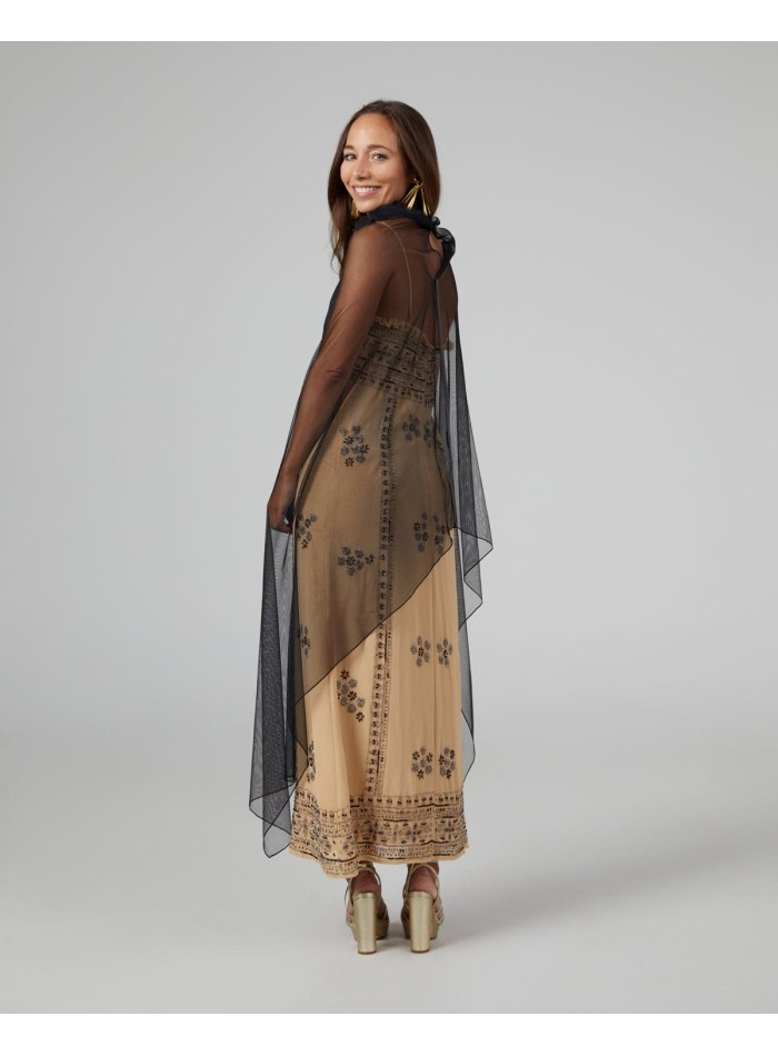 Long party cape in black tulle with side slits