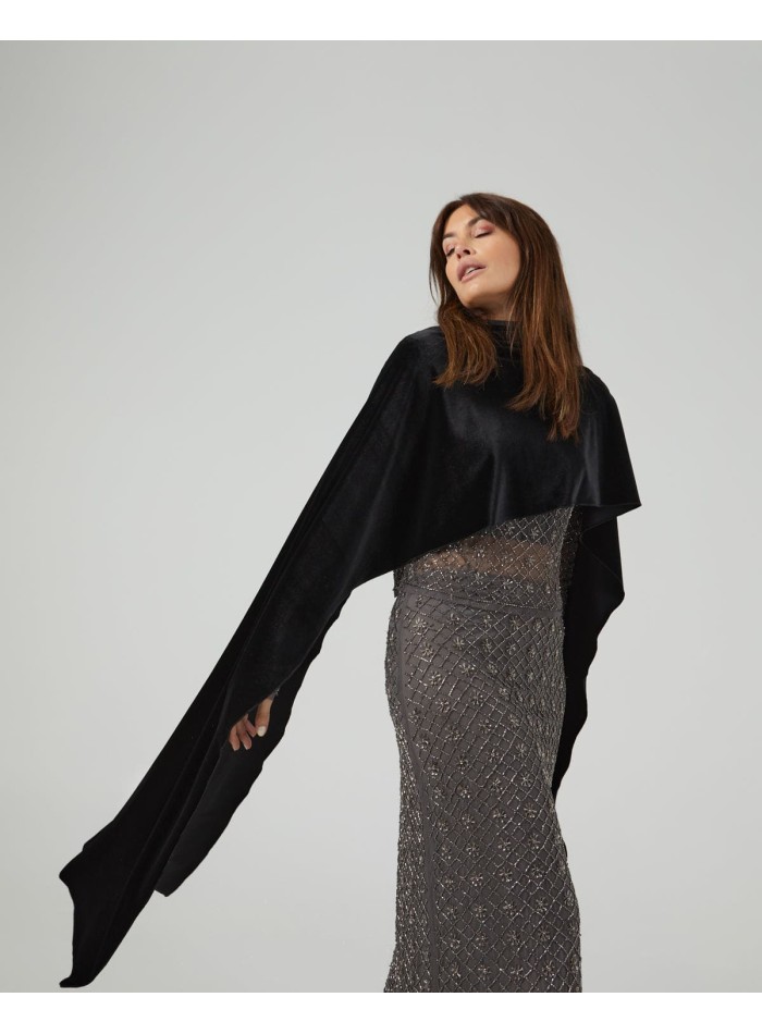 Convertible black velvet shawl cloak