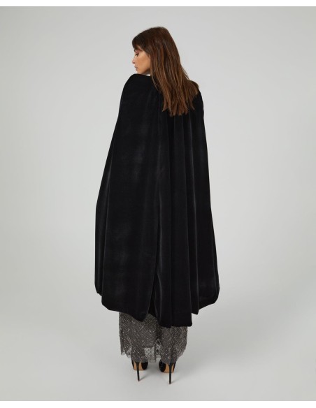 Black velvet midi cape with neckline closure
