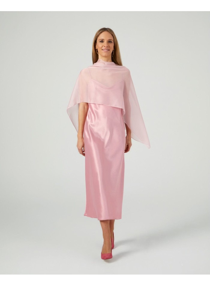 Short cape in light pink cationic chiffon with double threads