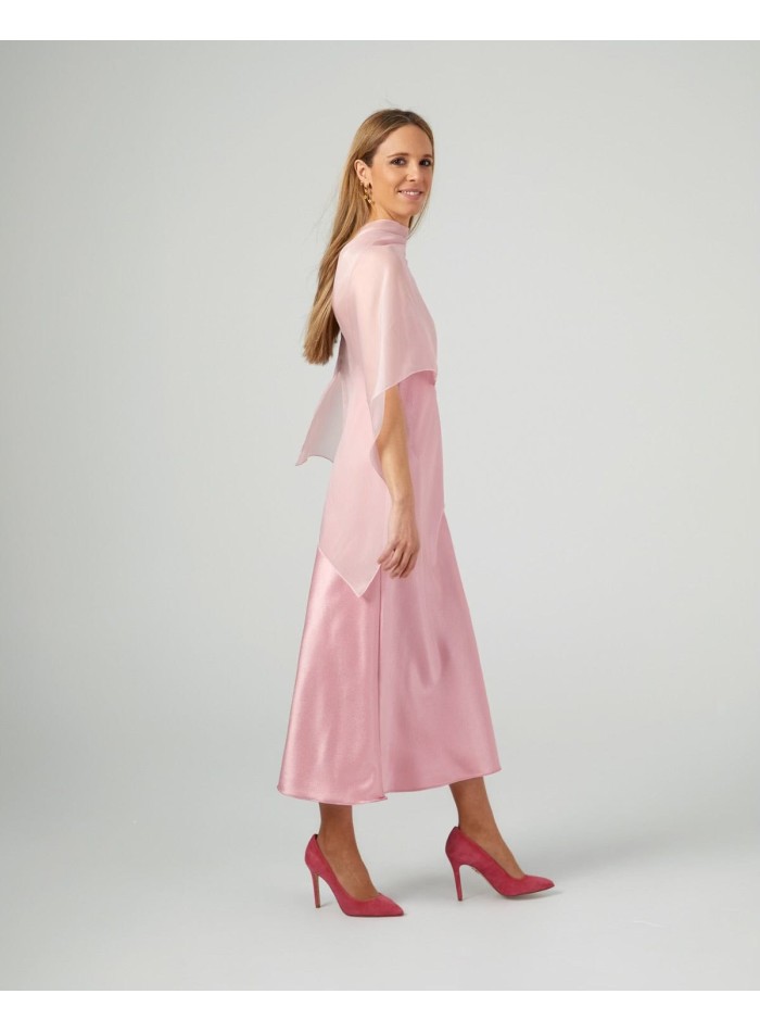 Cape courte en gaze cationique rose pâle à...