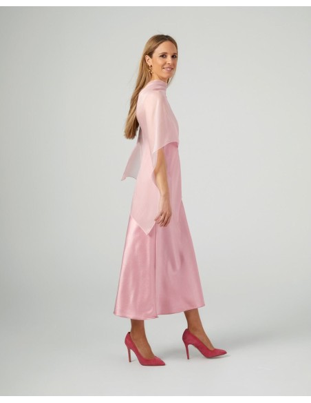 Cape courte en gaze cationique rose pâle à double fil