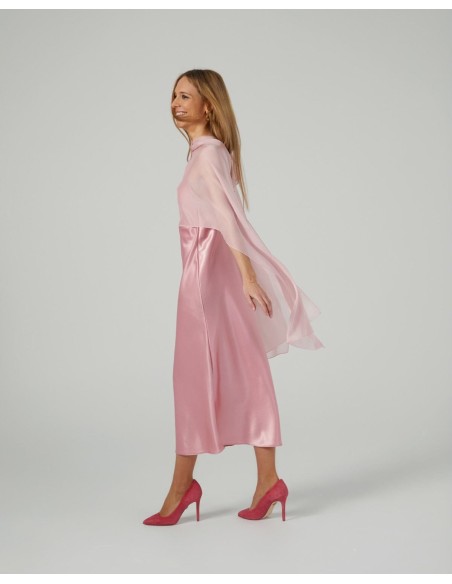 Long layer in light pink cationic gauze with double yarns