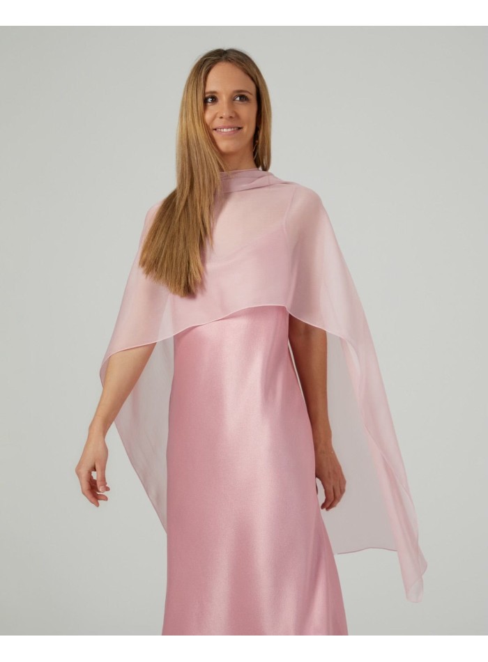 Long layer in light pink cationic chiffon with double threads