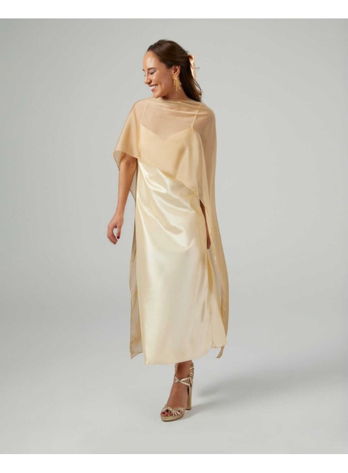 Cationic chiffon midi layer with double golden...