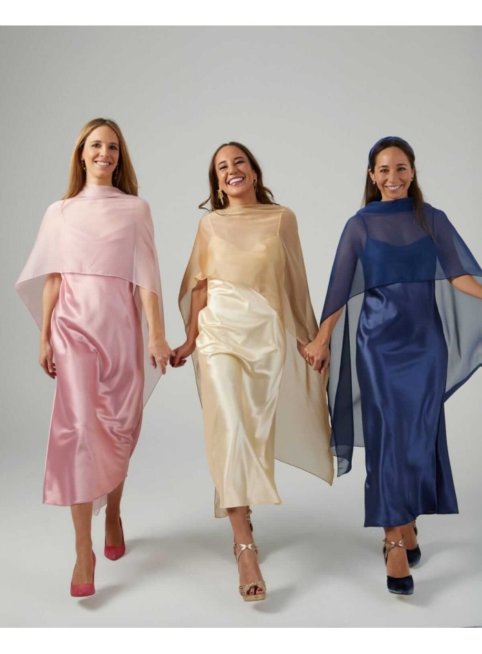 Cape midi en gaze cationique avec double fil d'or