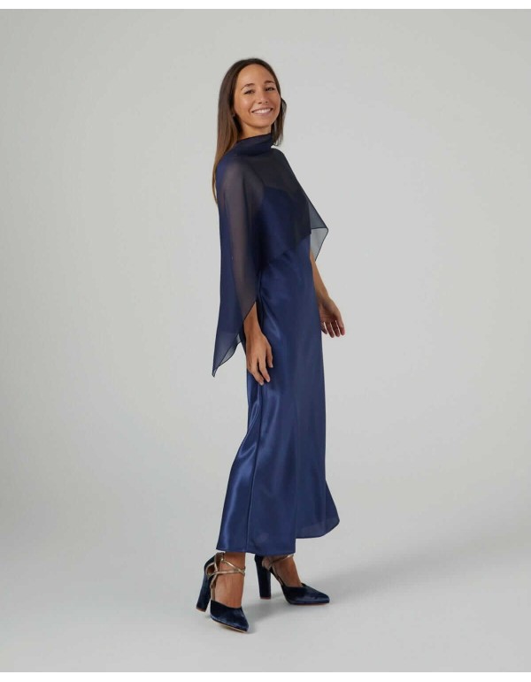 Short coat in navy blue cationic gauze with double yarns