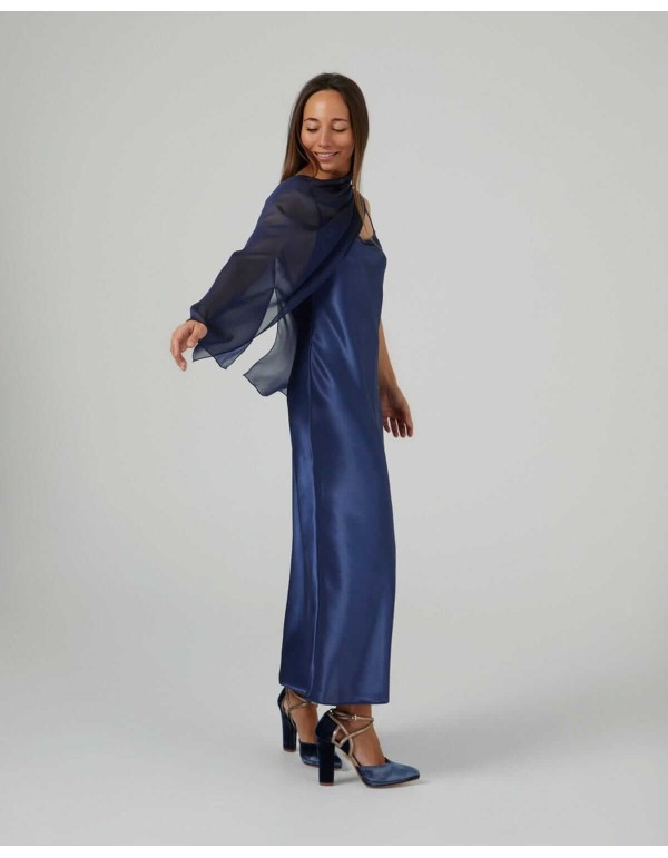 Short coat in navy blue cationic gauze with double yarns 2