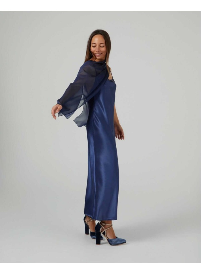 Short coat in navy blue cationic gauze with...