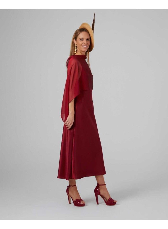 Maroon double-strand cationic chiffon cape