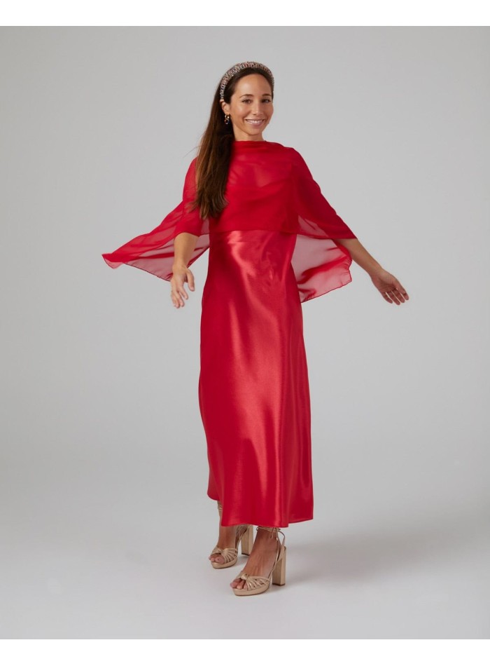 Multi-position short party cape in red chiffon