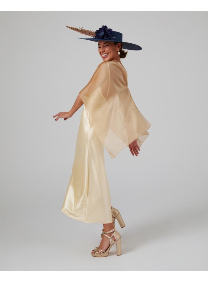 Multi-position short party cape in golden chiffon