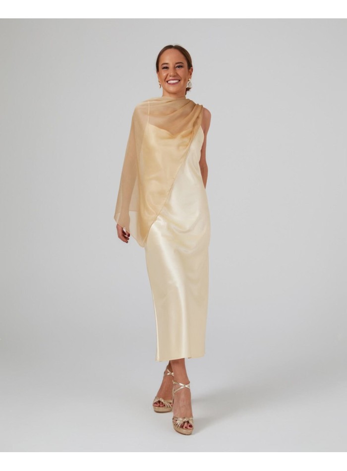Multi-position short party cape in gold chiffon