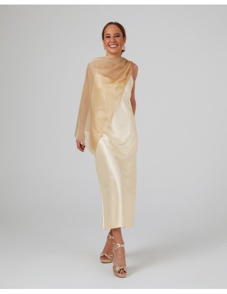 Multi-position short party cape in gold chiffon