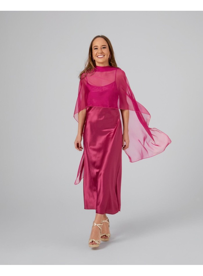 Cationic bougainvillea chiffon double thread long cape