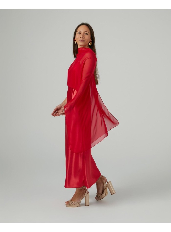 Long layer in red cationic gauze with double yarns