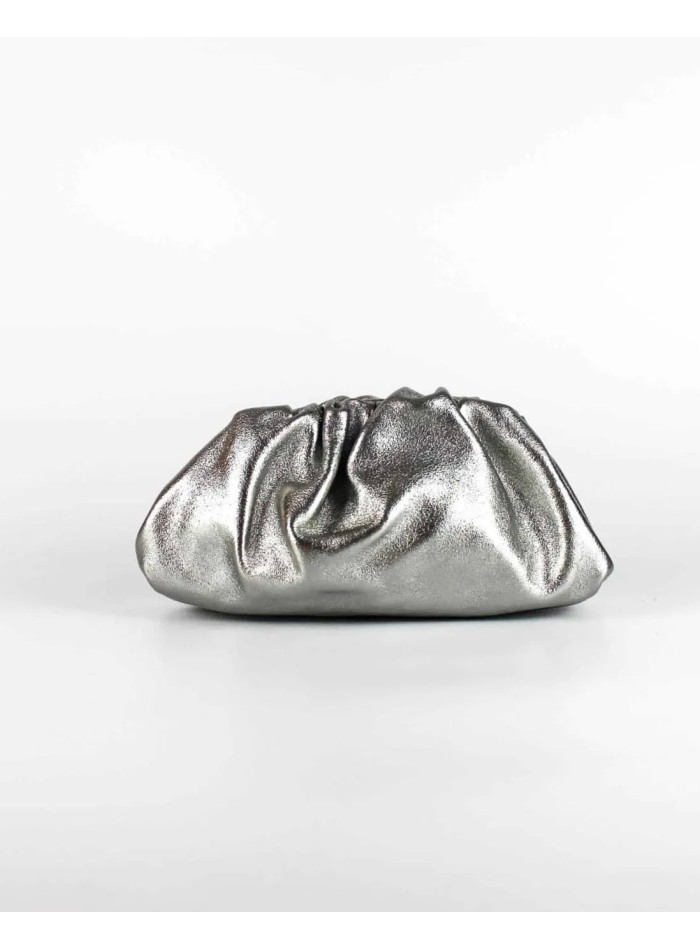 Metallic silver leather clutch