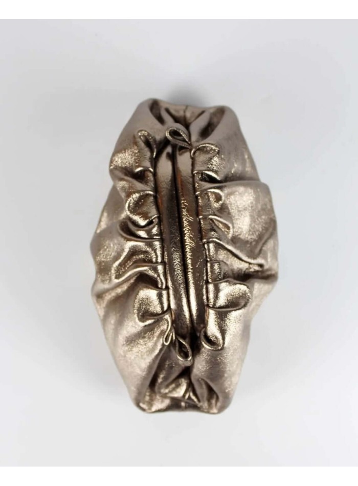 Metallic bronze leather clutch