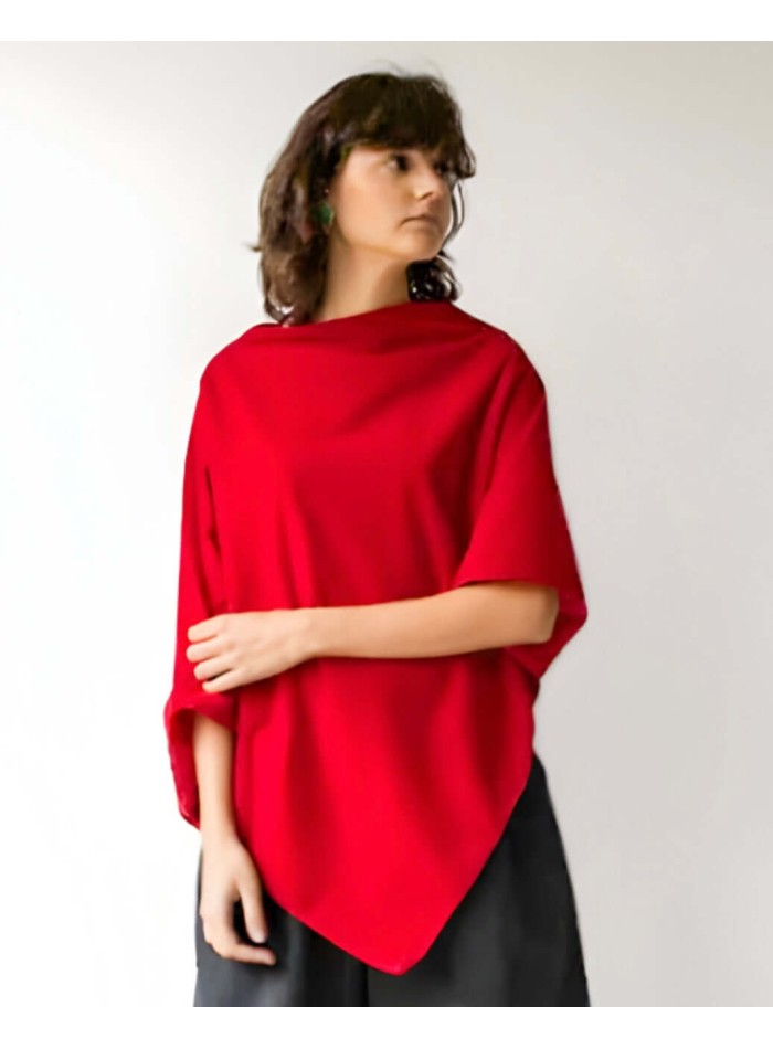 Poncho court en velours rouge