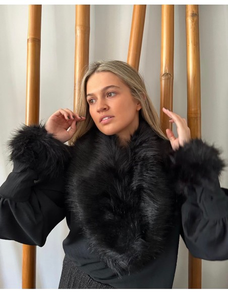 Étole à collier en fourrure noire