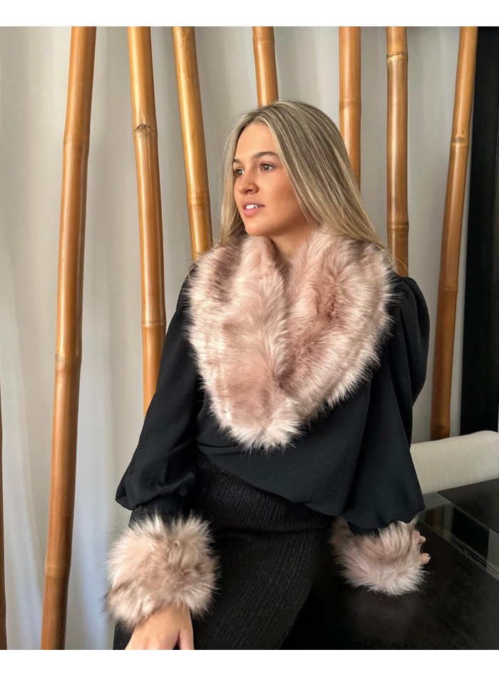 Puños de pelo sintético rosa-nude