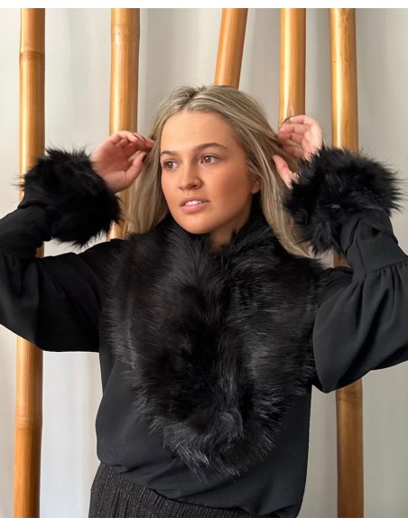 Puños de pelo sintético negro