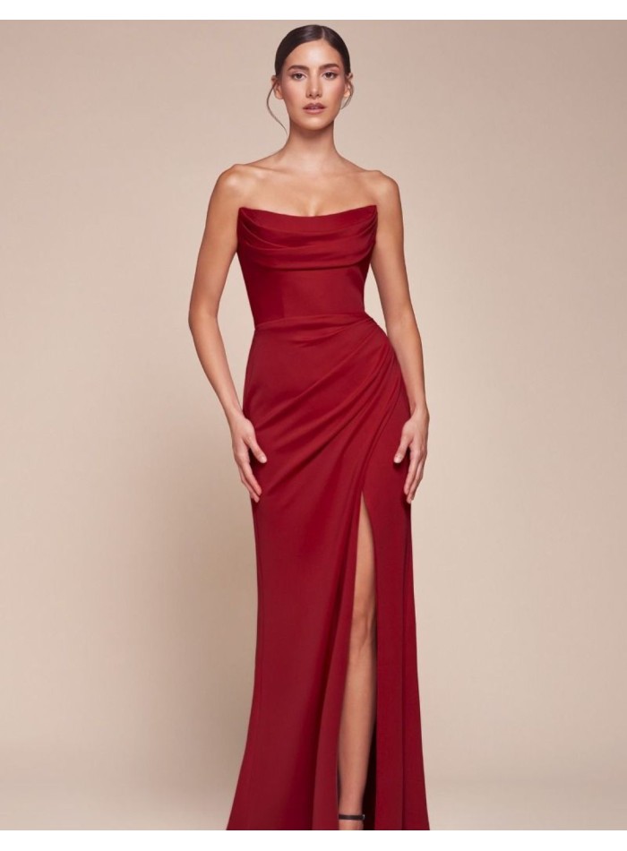 Maxi dress with strapless neckline and draping effect