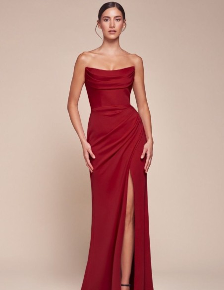 Maxi dress with strapless neckline and draping effect