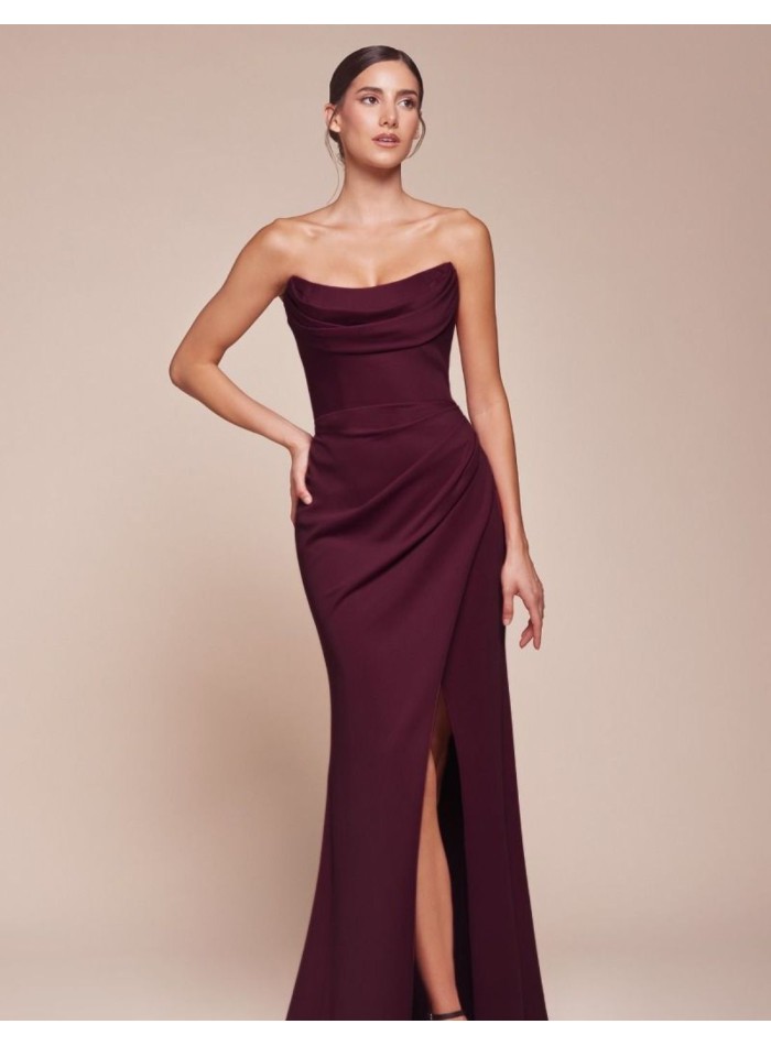 Maxi dress with strapless neckline and draping effect