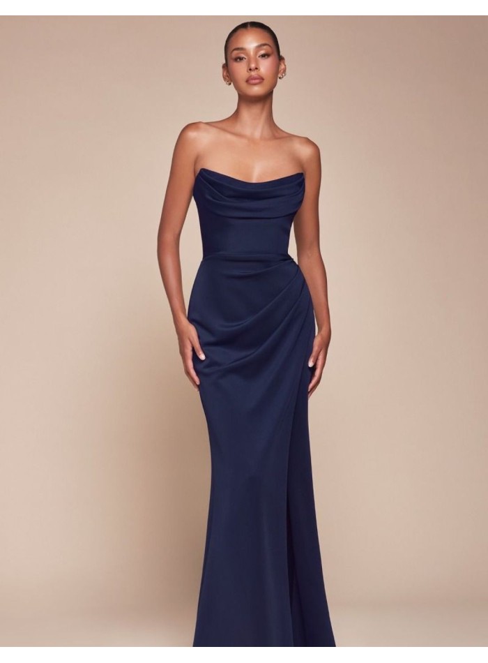 Maxi dress with strapless neckline and draping effect