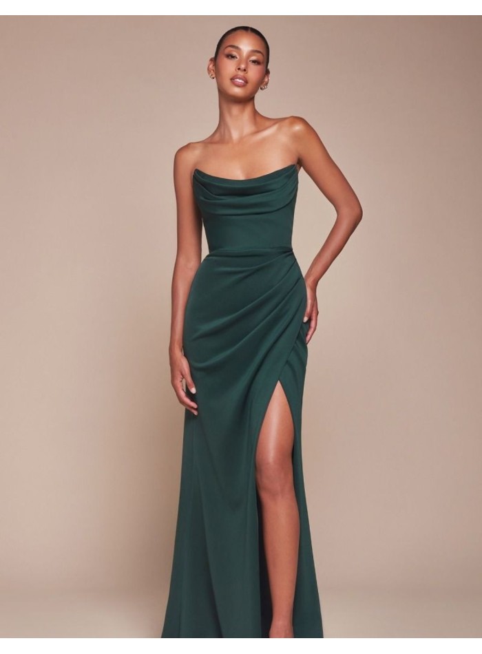 Maxi dress with strapless neckline and draping effect