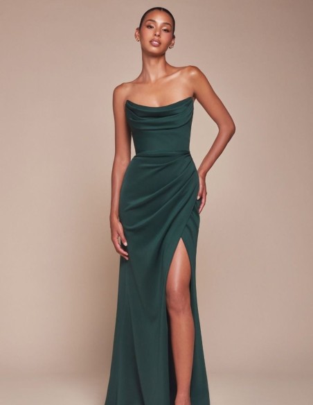Maxi dress with strapless neckline and draping effect