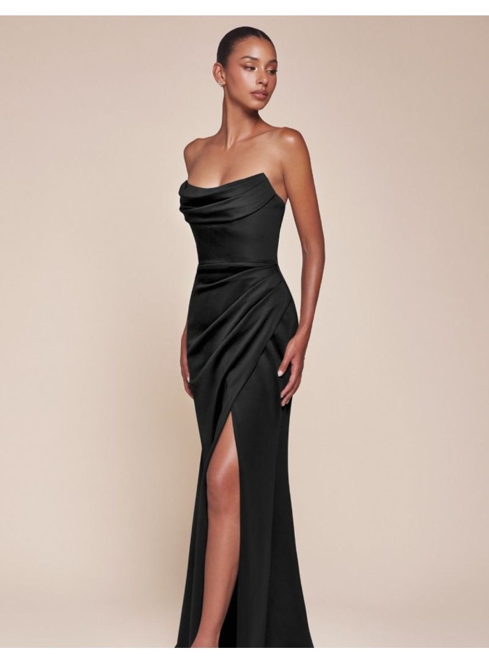 Maxi dress with strapless neckline and draping effect