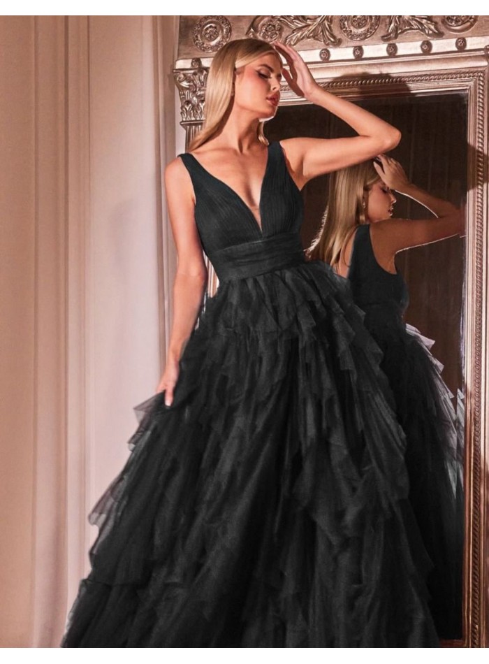 Robe longue de fête en tulle avec jupe superposée