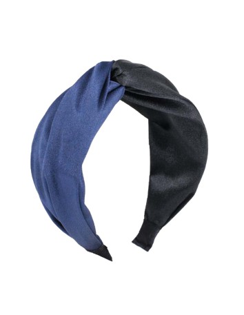 Bicolour knotted satin headband in blue tones